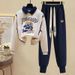 Women's Clothing Casual suit & archer & Spring 2024 loose simple printed POLO collar splicing sweatshirt sweatpants two piece suit trendy_ipsvogv.com