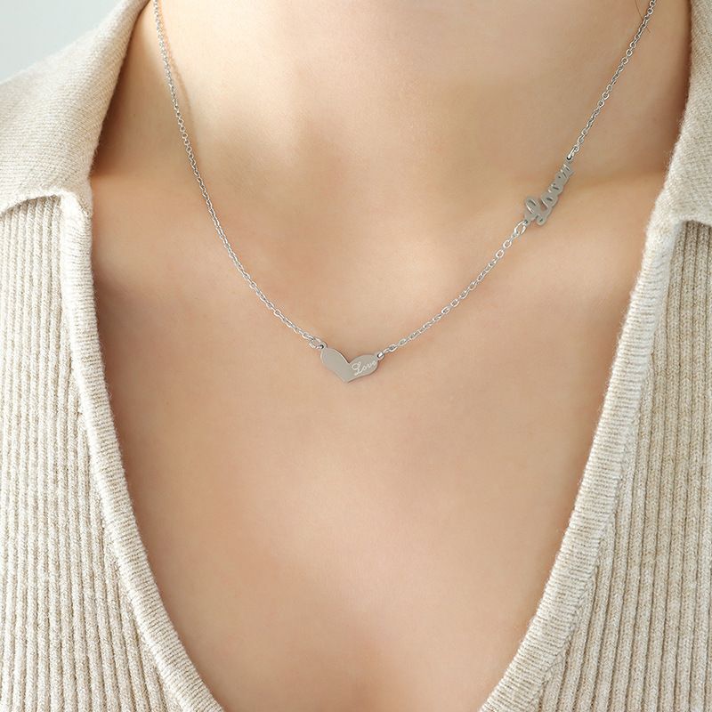 English Love Peach Heart Loveu Pendant Necklace For Women's Inns Minority Titanium Steel Collar Neckchain Jewelry P799_ipsvogv.com