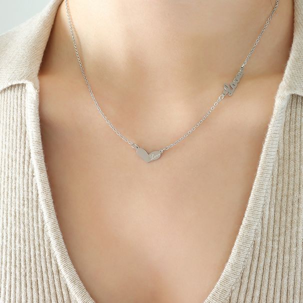 English Love Peach Heart Loveu Pendant Necklace For Women's Inns Minority Titanium Steel Collar Neckchain Jewelry P799_ipsvogv.com