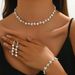 2025 Jewelry Korean Style Fashion Bride Accessories Silver Inlaid Necklace Earrings Bracelet Ring Four-Piece Set_ipsvogv.com