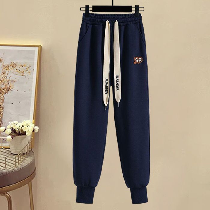 Women's Clothing Casual suit & archer & Spring 2024 loose simple printed POLO collar splicing sweatshirt sweatpants two piece suit trendy_ipsvogv.com