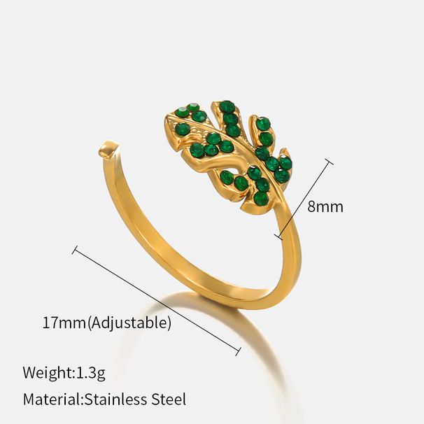 Women’s Jewelry Set Fashion Popular Leaf Diamond Stainless Steel Ring Niche Design Green Diamond Adjustable Ring_ipsvogv.com