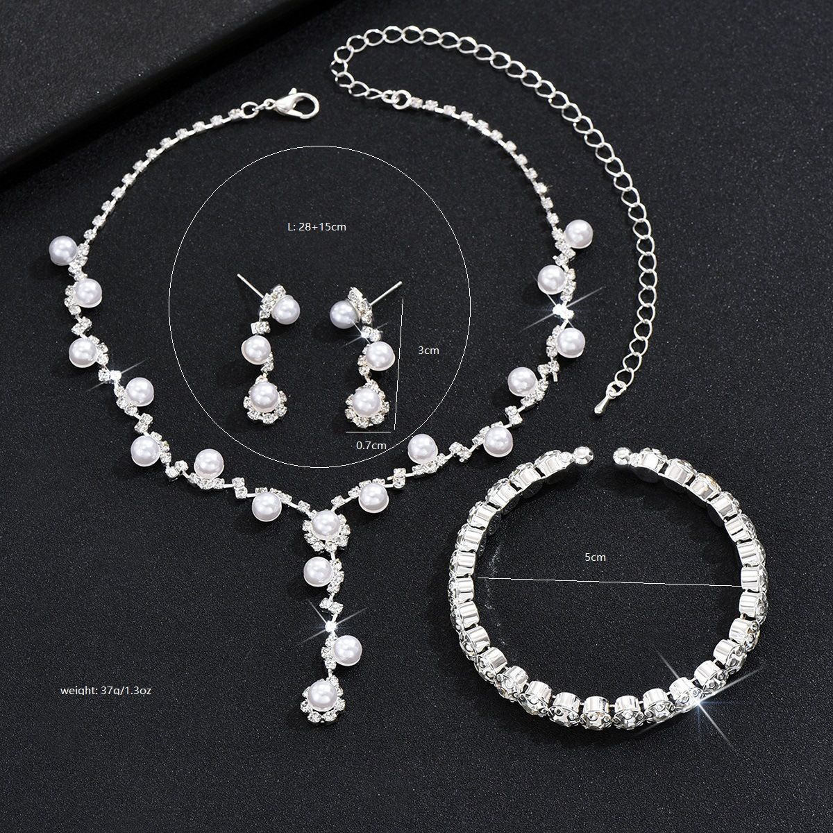 Pearl Gold And White Necklace, Earrings, Bracelet Jewelry Set For Wedding, Annual Meeting, Banquet, Dress_ipsvogv.com