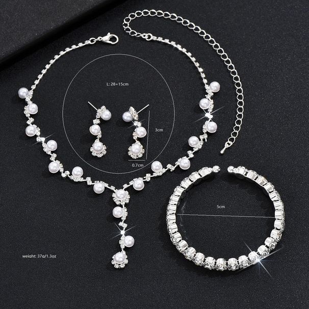 Pearl Gold And White Necklace, Earrings, Bracelet Jewelry Set For Wedding, Annual Meeting, Banquet, Dress_ipsvogv.com