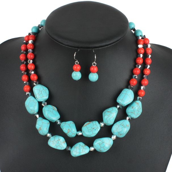 Multi layered turquoise exaggerated collarbone chain necklace accessory 7300_ipsvogv.com