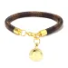 Brand Leather Charm Bracelets For Women Plaid PU Real Gold Plated Heart Bag Pendant Lobster Clasp Design Bangle Fashion_ipsvogv.com