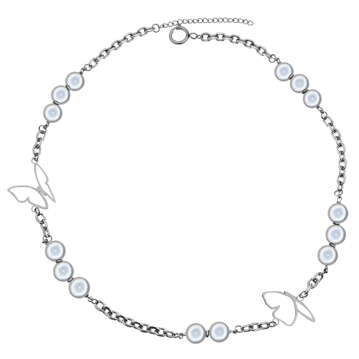 Personality Simple Sweater Necklace Men And Women Short Choker Reflective Pearl Butterfly Necklace_ipsvogv.com