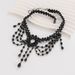 Dark Gothic Style Cross Pendant Necklace, Women's Multi-layer Beaded Tassel Collarbone Collar_ipsvogv.com