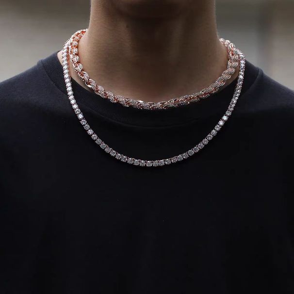 Hip Hop Alloy Diamond Inlaid 9mm Gold Fried Dough Twists Fashionable Exaggerated Men's Necklace Multi Specification_ipsvogv.com