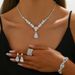 Luxury Rhinestone Zircon Necklace Earrings Bracelet Ring Four-Piece Set Fashion Exquisite_ipsvogv.com
