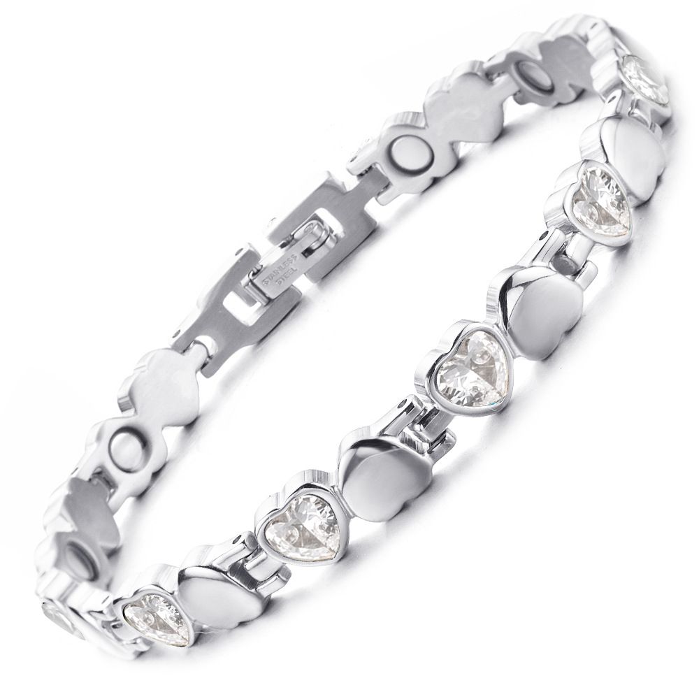 Men's Jewelry Fashion Luxury Double Heart Diamond Heart Shaped Strong Magnetic Stainless Steel Bracelet Jewelry_ipsvogv.com