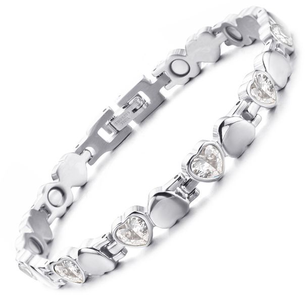 Men's Jewelry Fashion Luxury Double Heart Diamond Heart Shaped Strong Magnetic Stainless Steel Bracelet Jewelry_ipsvogv.com