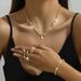 2024 Fashion Casual Bride Accessories Gold Color Rhinestone Necklace Earrings Bracelet Ring Set_ipsvogv.com