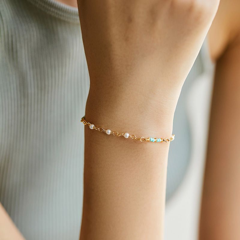 Color preserving freshwater pearl bracelet textured real gold electroplating elegant shell pearl bracelet handmade temperament retro hand jewelry_ipsvogv.com