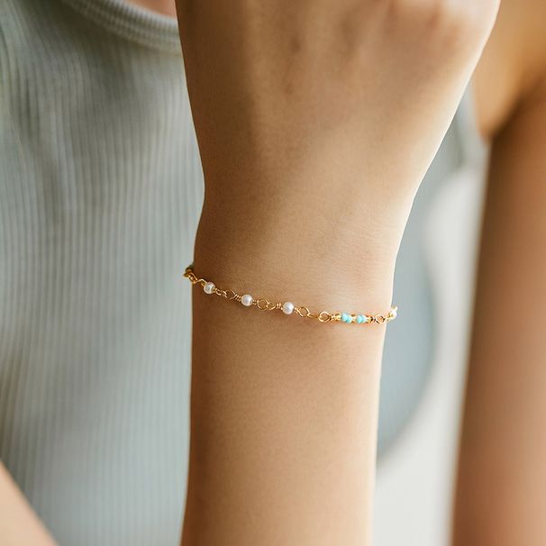 Color preserving freshwater pearl bracelet textured real gold electroplating elegant shell pearl bracelet handmade temperament retro hand jewelry_ipsvogv.com