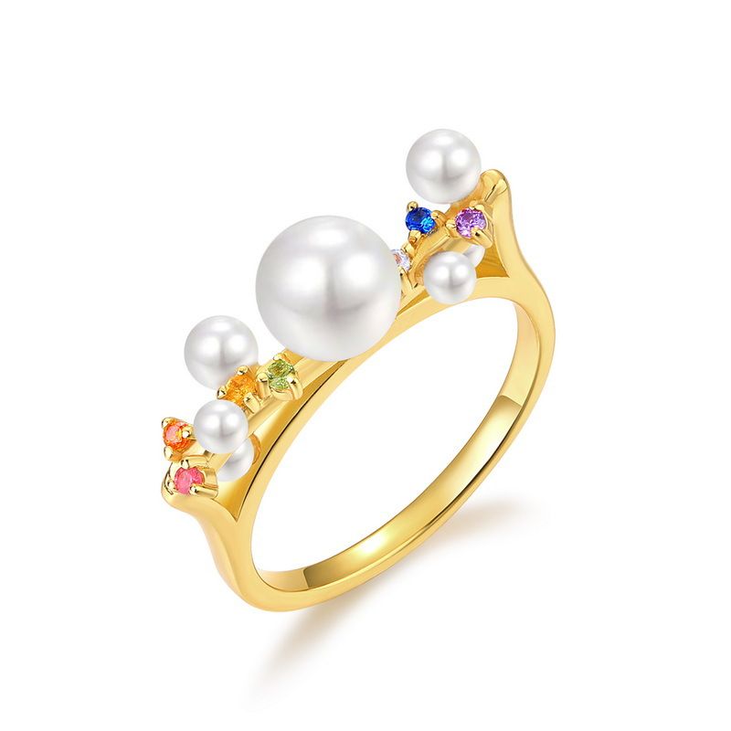 new S925 Silver Plated 10k Gold Pearl Ring Female Inlaid With Colorful Zircon Finger Ring Fashion Simple Spot_ipsvogv.com