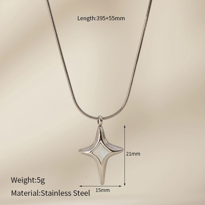 Four-Pointed Star Shell Pendant Necklace - Gold Plated Stainless Steel Clavicle Chain For Women_ipsvogv.com