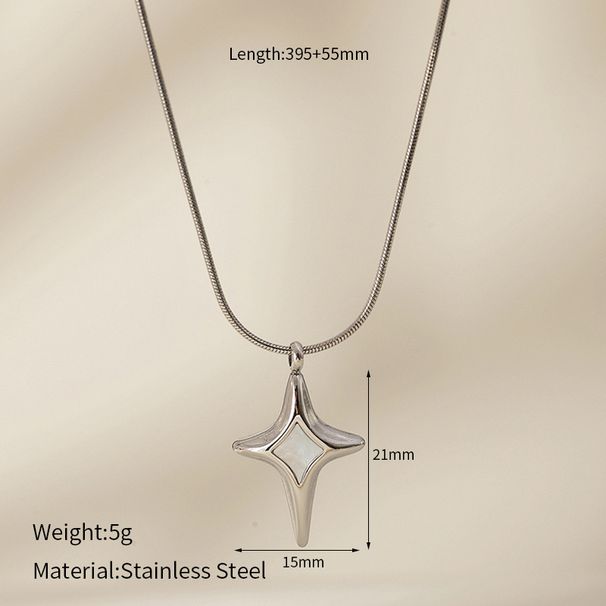 Four-Pointed Star Shell Pendant Necklace - Gold Plated Stainless Steel Clavicle Chain For Women_ipsvogv.com