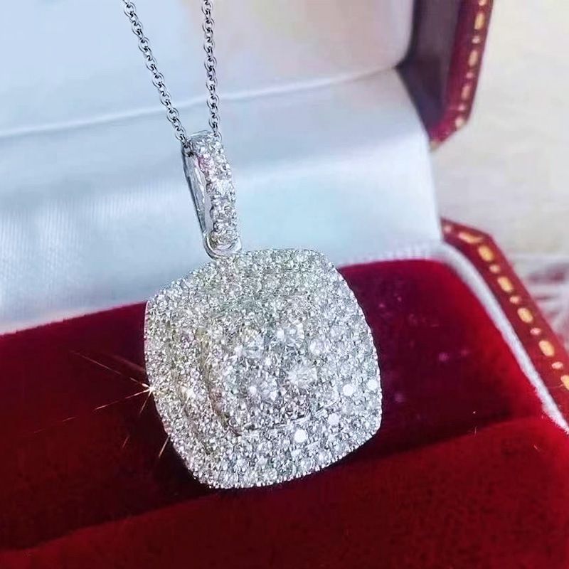 Cao Shi's Wedding Bridal Jewelry Sparkling Diamond Square Full Zircon Ring Necklace Set Of Two_ipsvogv.com