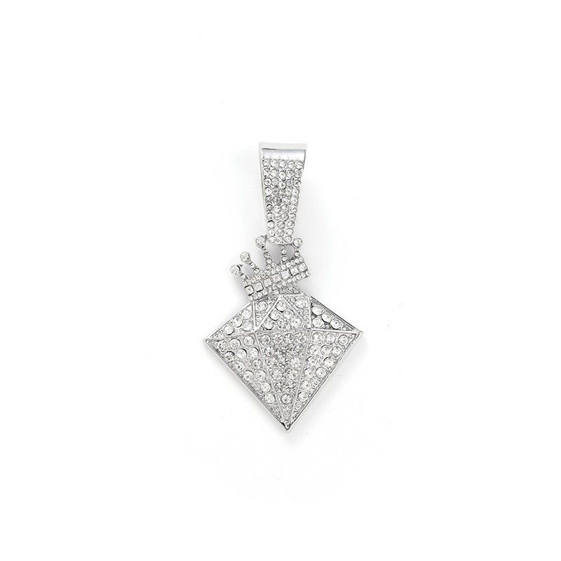 Hip Hop Full Diamond Crown Alloy Pendant Classic Fashion Men's Necklace Accessories_ipsvogv.com