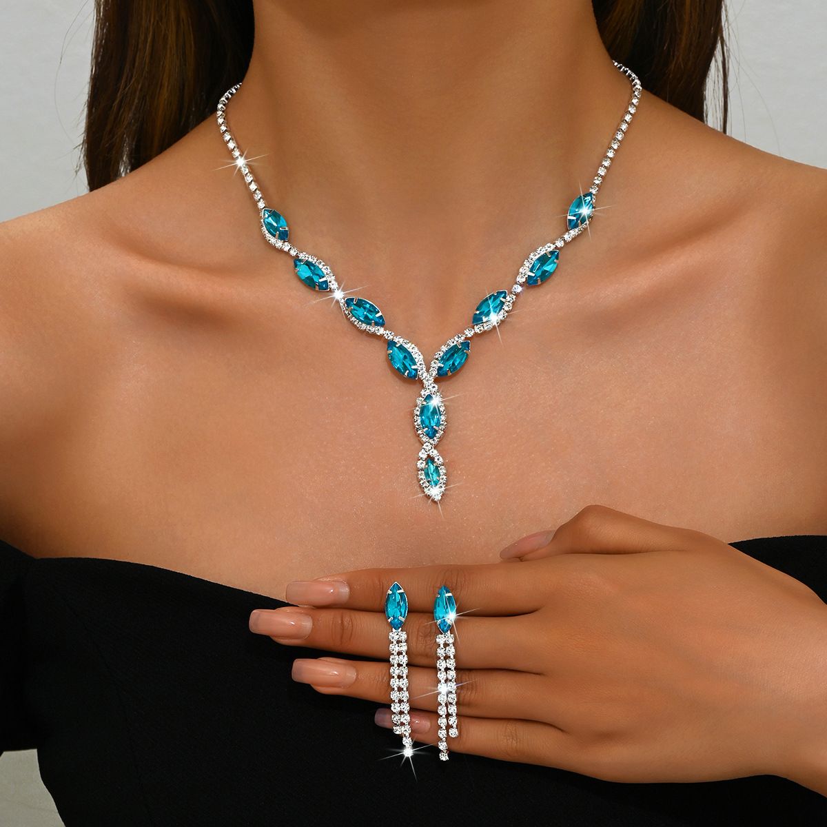 Jewelry Personalized Color Horse Eye Water Drop Necklace Tassel Earrings Bridal Set Jewelry_ipsvogv.com