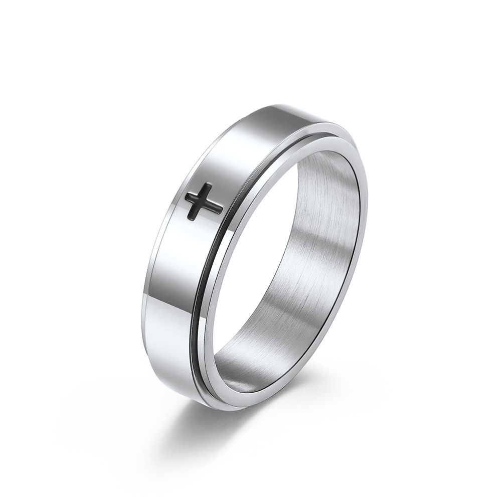 Men's Jewelry Simple Cross Rotatable Decompression Stainless Steel Ring To Relieve Anxiety Titanium Steel Hand Jewelry_ipsvogv.com