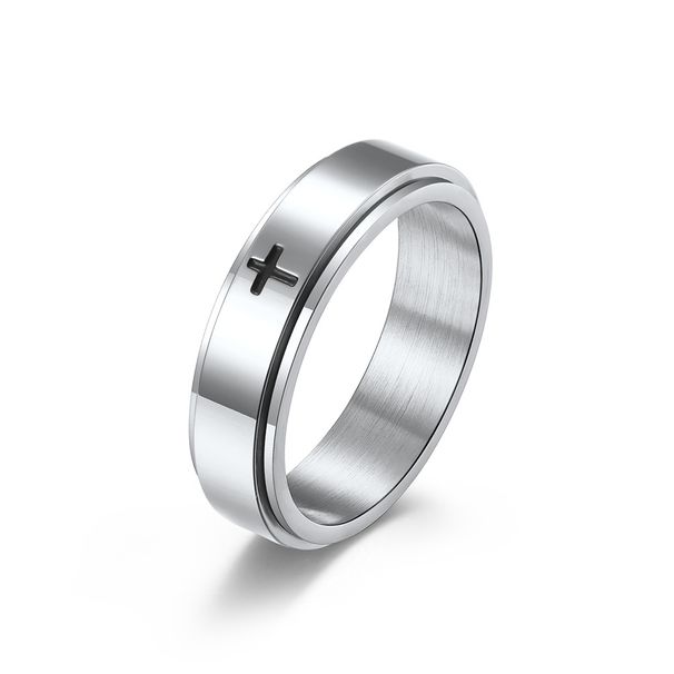 Men's Jewelry Simple Cross Rotatable Decompression Stainless Steel Ring To Relieve Anxiety Titanium Steel Hand Jewelry_ipsvogv.com
