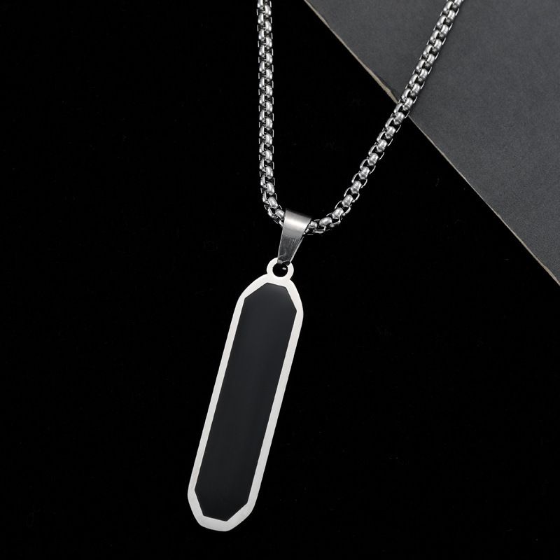 hot selling stainless steel black oil drop geometric long necklace personality simple men's niche pendant jewelry_ipsvogv.com