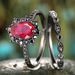 Sanjie Electroplated Gun Black Imitates Natural Mozambique Pomegranate Red Paired Ring For Women_ipsvogv.com