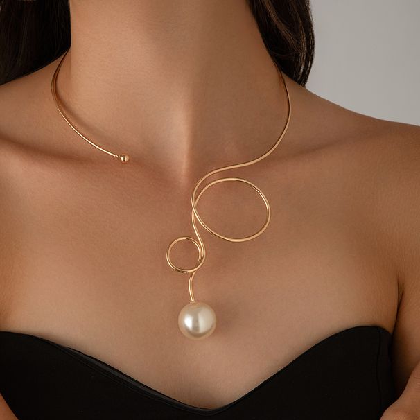 Hot girl bow necklace jewelry female metal plain ring sweet cool water drop pearl choker necklace_ipsvogv.com