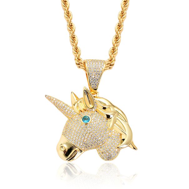 Pendants & Charms Ins Hip Hop Jewelry Unicorn Pendant Micro Inlaid Zircon Agate Eyes Men's Hip Hop Necklace Men_ipsvogv.com