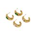 Unisex Hot Selling Fashion Simple Metal Oval Green Emerald Gold Plated Stainless Steel Earrings_ipsvogv.com