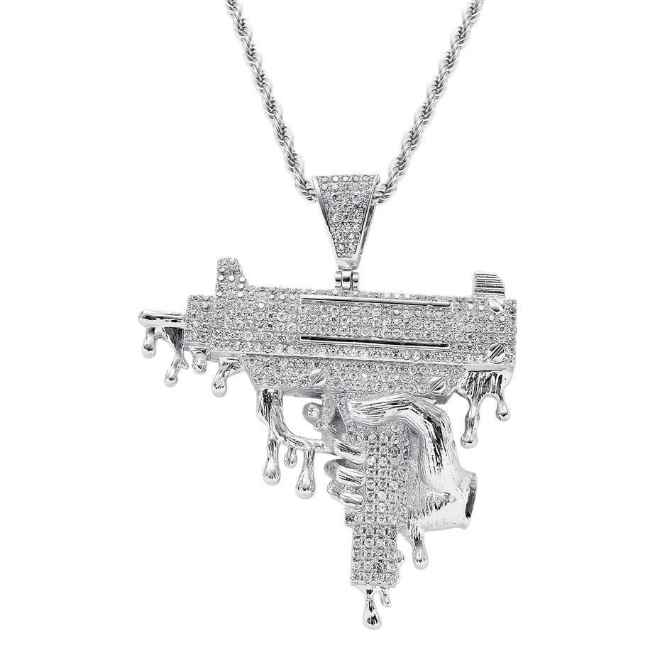 Hip Hop Submachine Pendant, Pistol Machine Gun Punk Cool Copper Inlaid Zircon Necklace, Hip-hop Pendant_ipsvogv.com