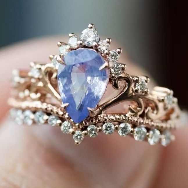Sanjie Light Luxury Princess Crown Rose Gold Jewelry Inlaid With Water Drop Color Diamond Ring For Women_ipsvogv.com