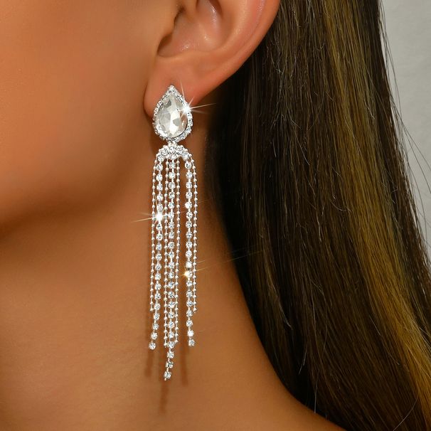 Unisex Luxury Zircon Long Tassel Earrings For Women High End Fashion Claw Chain Diamond Earrings_ipsvogv.com