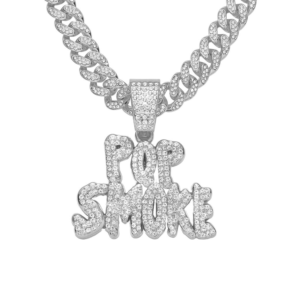Hip Hop Exaggerated POP Letter Full Diamond Pendant Necklace Personalized Nightclub Men's Cuban Chain_ipsvogv.com