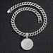 New Round Shield BANSB Alloy Pendant Trendy Cuban Chain Men's Necklace_ipsvogv.com