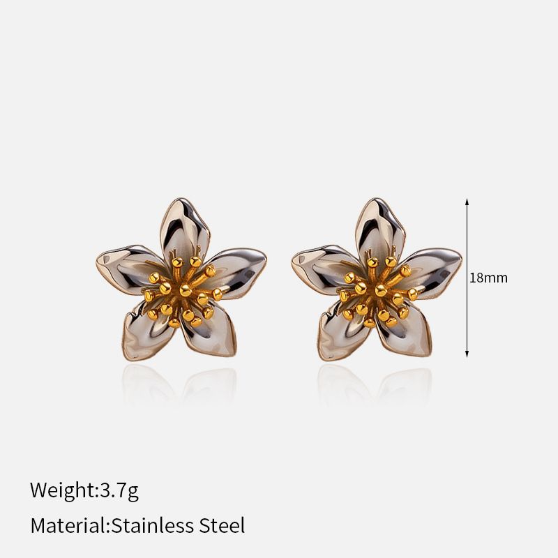 Stainless Steel Flower Ring & Earrings Set - Light Luxury Fashion Jewelry For Women_ipsvogv.com