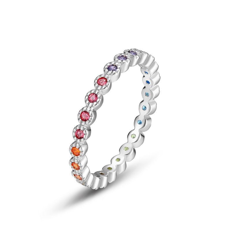 Rainbow Zircon Ring Necklace Two Wear S925 Silver Surrounded By Colored Gemstone Index Finger Ring Fashion Simple_ipsvogv.com