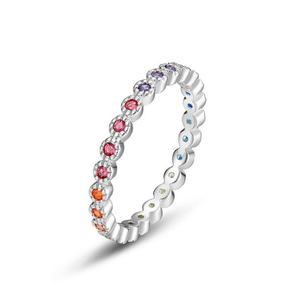 Rainbow Zircon Ring Necklace Two Wear S925 Silver Surrounded By Colored Gemstone Index Finger Ring Fashion Simple_ipsvogv.com