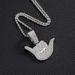 Alloy Full Diamond Lucky Gesture Pendant Personalized Male Hip Hop Cuban Chain Texture Finger Necklace_ipsvogv.com