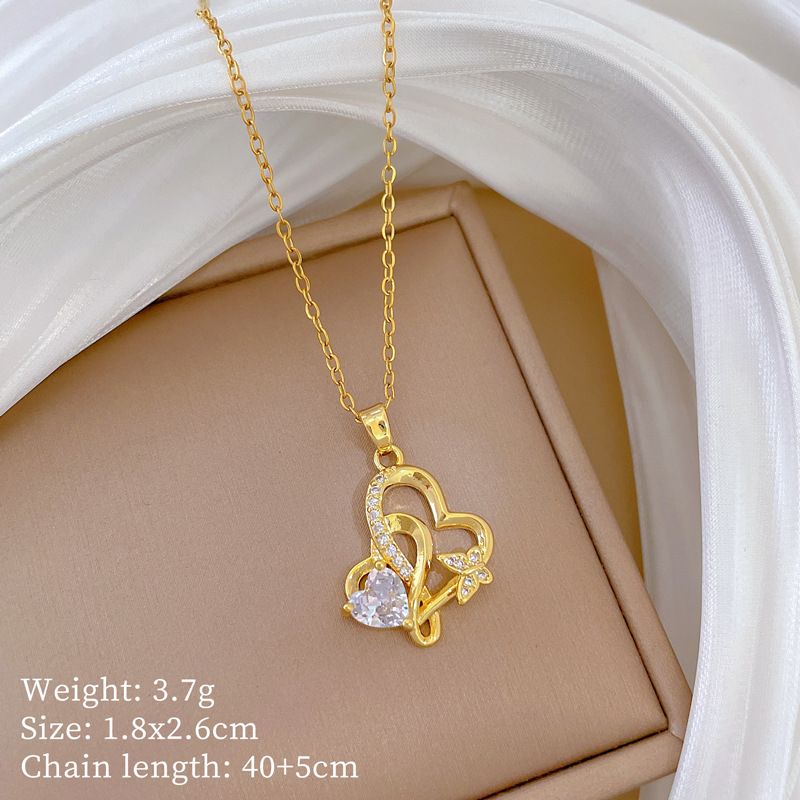 】 Love 【 Bow Light Luxury Charm Gorgeous Full Diamond Necklace Women's Versatile Clavicle Chain Titanium Steel 【 】_ipsvogv.com