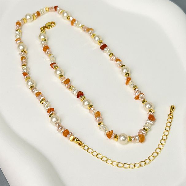 Fashionable Baroque Shijia Same Pearl Mixed Color Natural Stone Beads Irregular Cold Style Simple Women's Necklace_ipsvogv.com