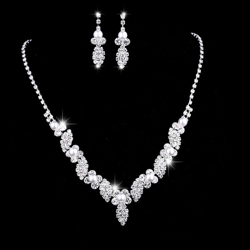 Women’s Jewelry Set Fashion Jewelry Bridal Jewelry Pearl Rhinestone Necklace Earrings Set Chain Jewelry_ipsvogv.com