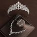Crown headdress three piece set forest style atmospheric rhinestone birthday crown necklace earrings bride wedding dress evening dress jewelry_ipsvogv.com