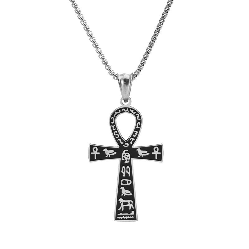 hot selling men and women retro stainless steel cross pendant ancient Egypt meaning hip hop titanium steel necklace_ipsvogv.com