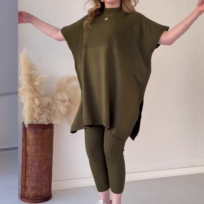 Women's Clothing new autumn round neck bat shirt large size loose sweater casual two piece set_ipsvogv.com