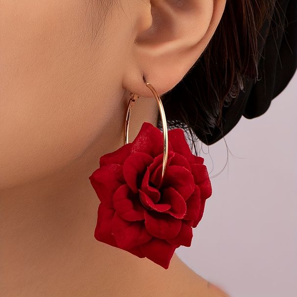 Unisex Big Red Bright Rose Hoop Ear Clip Earrings Exquisite Elegant Gentle Holiday Daily Travel Tassel_ipsvogv.com