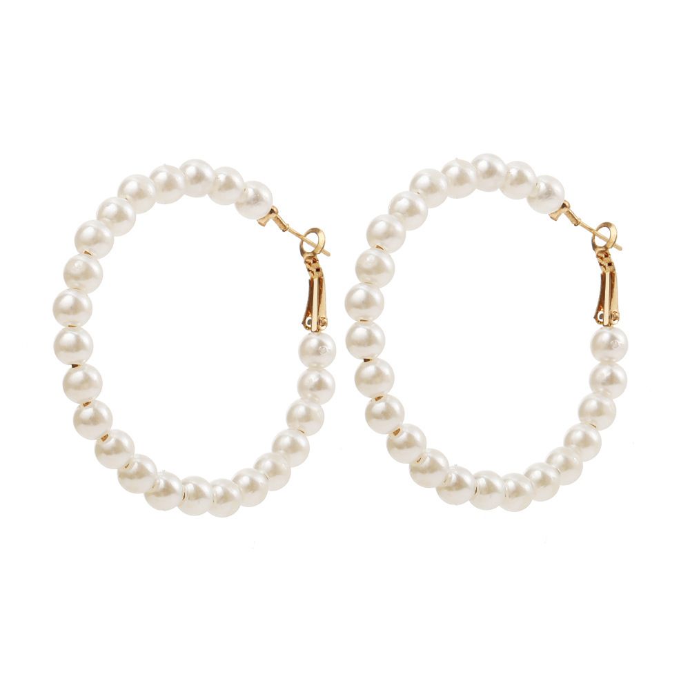 hot selling retro pearl earrings Pearl series temperament Ins cold style large hoop earrings_ipsvogv.com