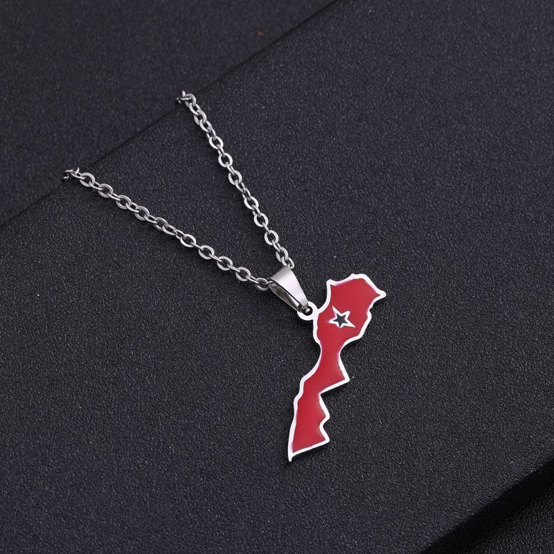 Morocco map pendant stainless steel necklace ethnic style female niche design light luxury geometric oil drop jewelry_ipsvogv.com